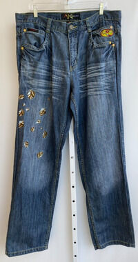 Miskeen Originals Jeans Mens Embroidered Dragon Miskeen Vintage Style sz 36 x 34